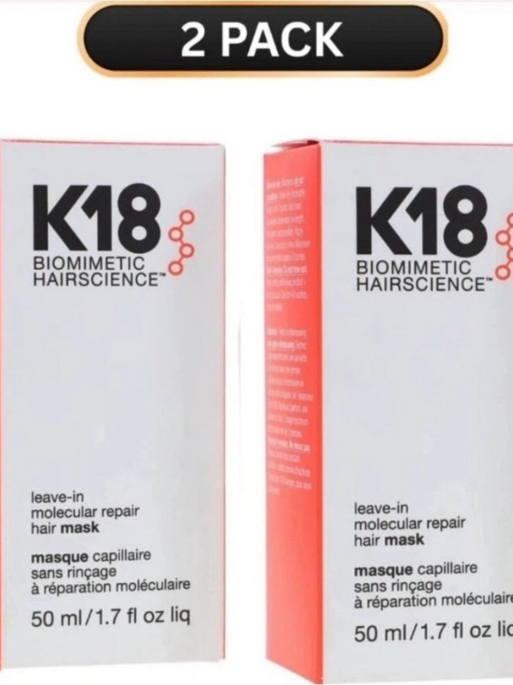 K18 Leave-In Molecular Repair Hair Mask 50ml Salon Hair Treatment 2 Pack